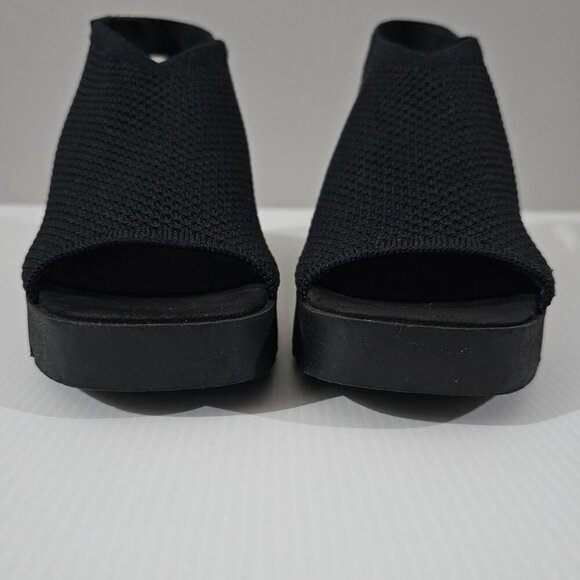NEW Eileen Fisher Cue Sandal 11 Black Stretch Knit Slingback Chunky Platform - Picture 6 of 13